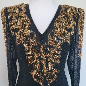 A.J. Bari Black Dress with Gold Beaded Embroidery